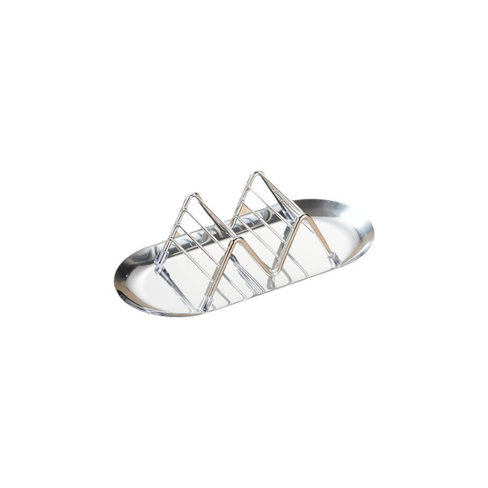 Rust-proof Taco Stand with Tray W-shaped Pancake Display Tray Stainless Steel Taco Holder  Pancake Silver 1 Grid