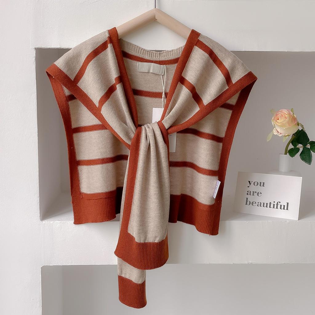 Korean Knitted Shawl Summer Air Conditioning Fake Collar Neck Knit Thin Knotted Cape Shoulder Scarf For Women Fashion