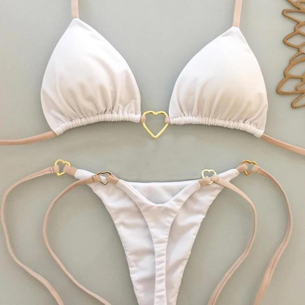 Európska a Americká Kovová Dekorácia Zber na Krku Bikini Brazílske Sexy Jednofarebné Rozdelené Plavky