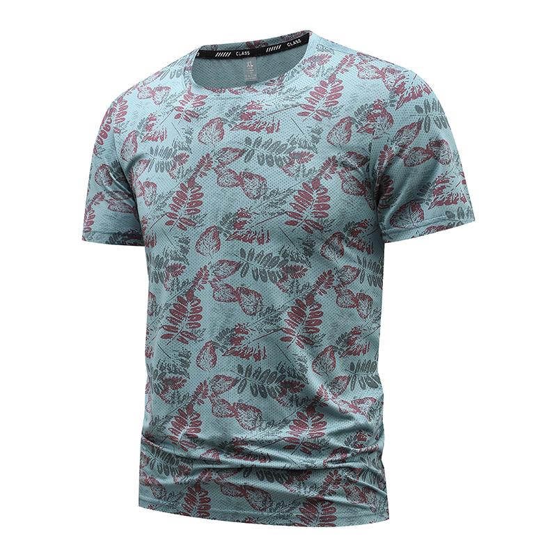 Large size ice silk T-shirt men's quick-drying casual sports printed round neck short-sleeved top