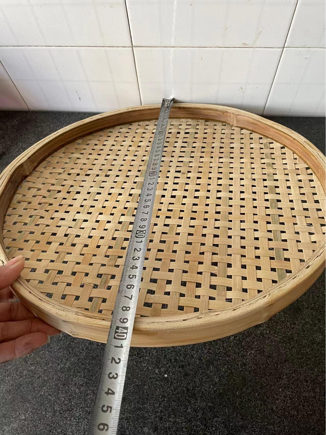 

Small Bamboo Weaving Rice Sieve and Round Winnowing Basket - Coarse & Fine Mesh for Drying, Decorating, and More