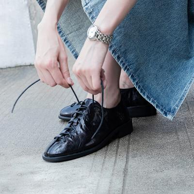 Mode NEU Frühling/Herbst Damen Pumps Echtschuhe für Damen Runde Zehenpartie Blockabsatzschuhe Prägnant Schwarz Schnürschuhe Handgefertigte Schuhe