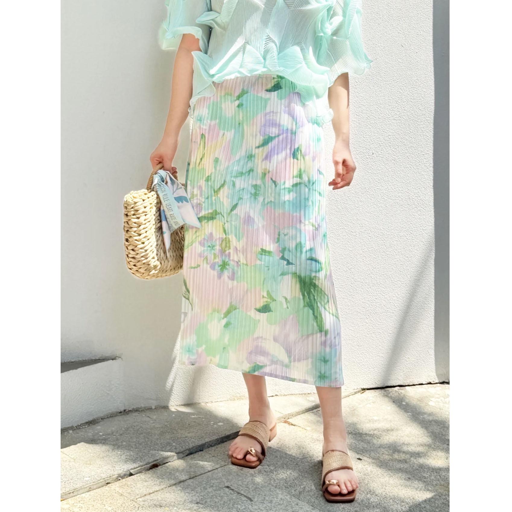 

Miyake Spring/Summer 2025 High-End Floral Pleated Midi Skirt One Size розовый