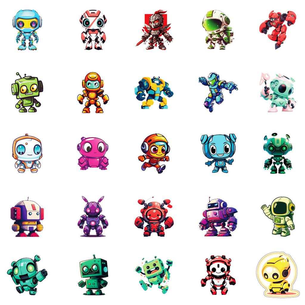 50 Creative Cartoon Charging Robot Stickers Children'S Cute Waterproof Stickers