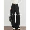 FAESSLIN Women's Black Wool Blend Wide-Leg Suit Trousers