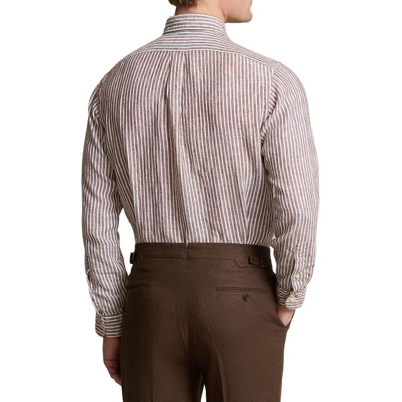 Polo Ralph Lauren Ss24 Striped Loose Fit Pointed Collar Single Breasted Long Sleeve Shirt Men shirts Chocolate MNPOWOV16823636-200