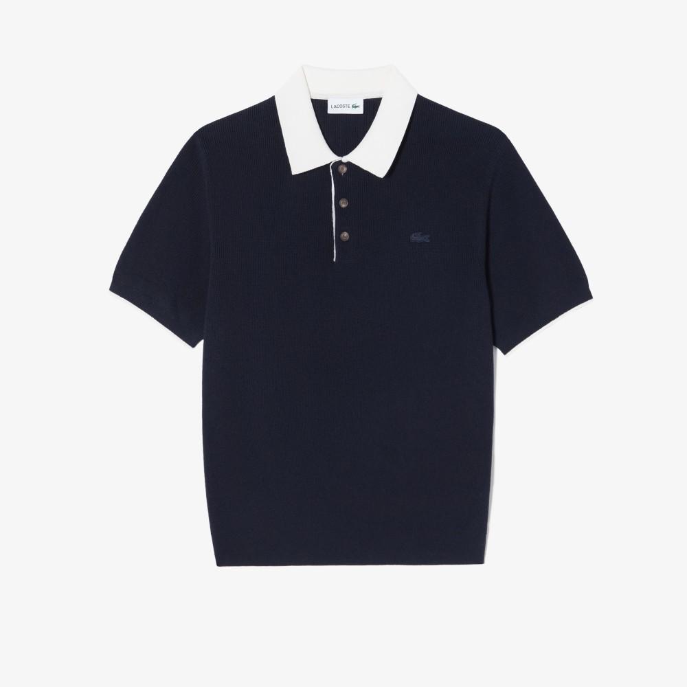 [lacoste] Men's Ribbed Collar Twisted Yarn Short Sleeve Sweater Polo Shirt PH943E-56G166