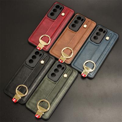 For OPPO Reno 12 Pro 5G Global Fashion Wrist Strap Phone Holder Case For OPPO Reno12 Pro Leather Style Case Drop-Resistant Cover