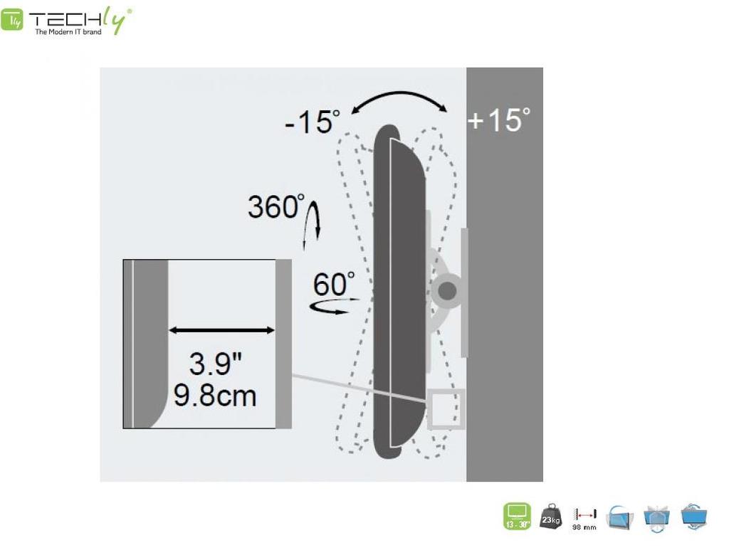 Uchwyt ścienny Techly 13"-30", 23kg obrotowy