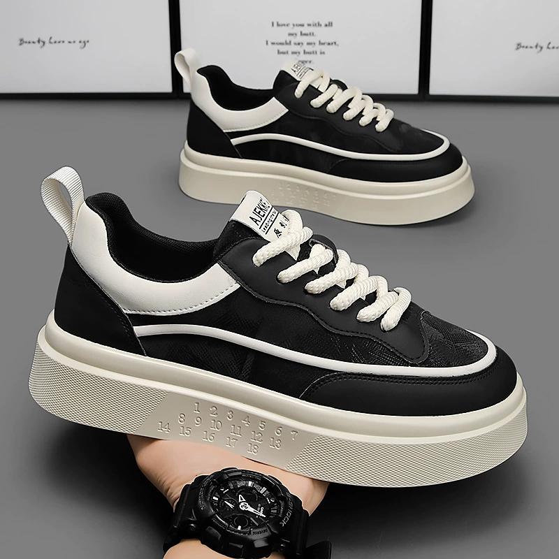 Men's Shoes 2026 Spring Summer Breathable Casual Shoes Men's Lace Up Wear-resistant White Platform Sneakers Vulcanize Shoes