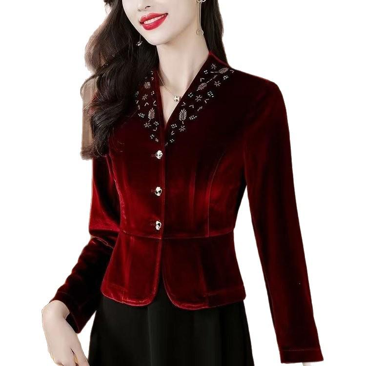 2025 Spring & Autumn Women's Slimming Gold Velvet Short Jacket