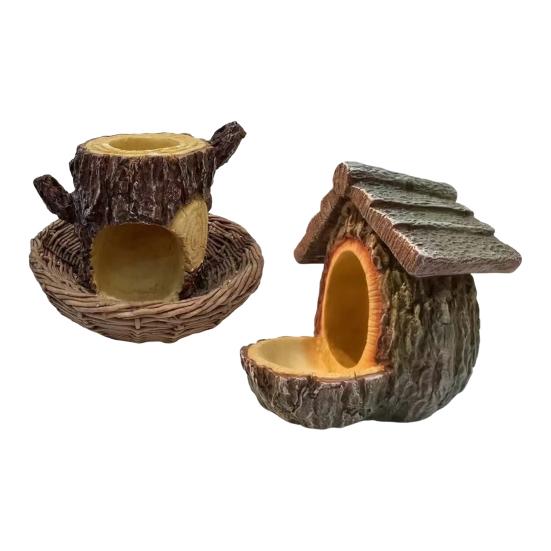 Wiszący karmnik dla ptaków w kształcie chatki, żywiczny domek na drzewie, karmnik odporny na warunki atmosferyczne, zewnętrzny domek dla ptaków z tacką na karmę, do dekoracji ogrodu i patio