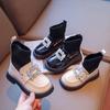 Rhinestone Girls Sock Shoes Children's Leather Boots Autumn Winter Baby Fashion Anti-Slippery Rubber Sole Footwear