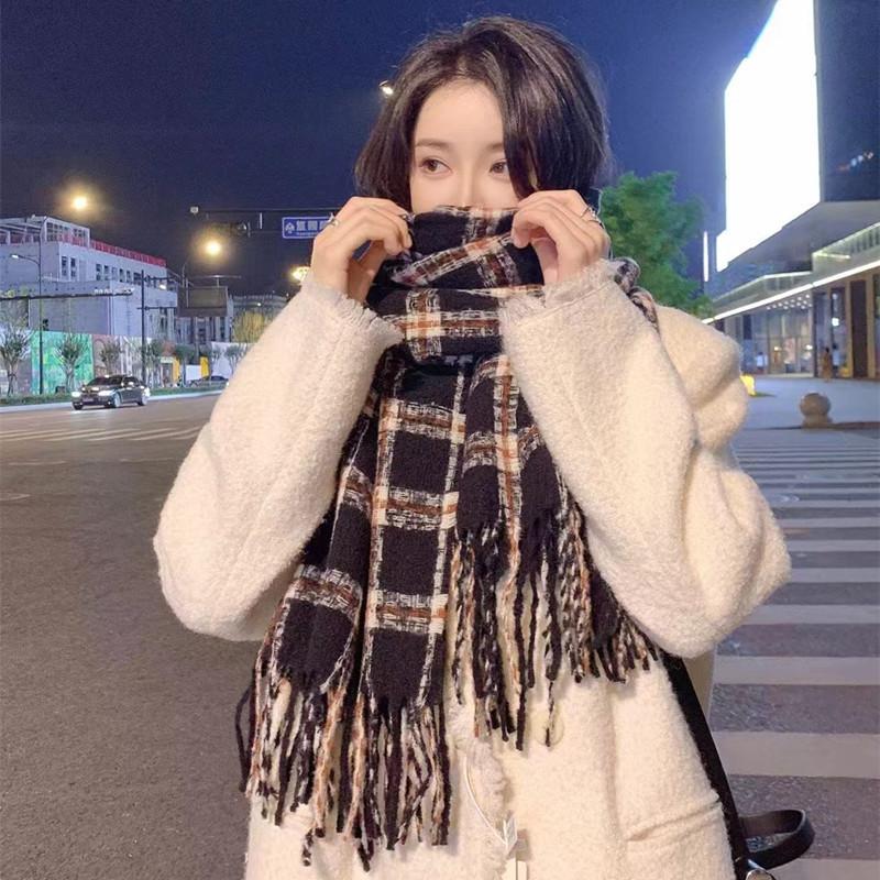 Autumn And Winter Plaid Scarf Thickened Imitation Cashmere Shawl Female Student Couple Warm Scarf