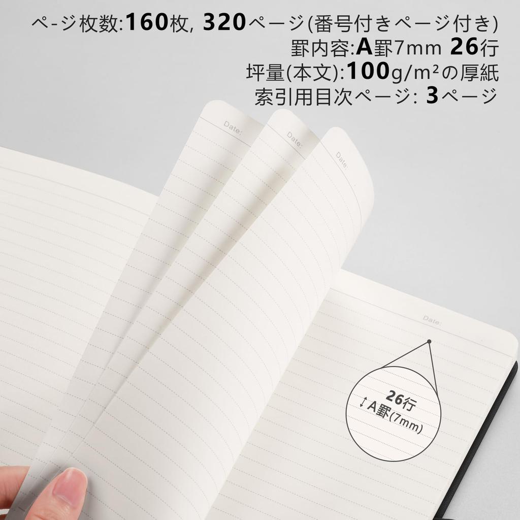 AHGXG A5 Horizontal Ruled A 160 Classic W x College Work Travel Black Notebook, (7mm Ruled), Sheets, Notebook, Size 14.6cm 21.3cm H, Diary, Journal,