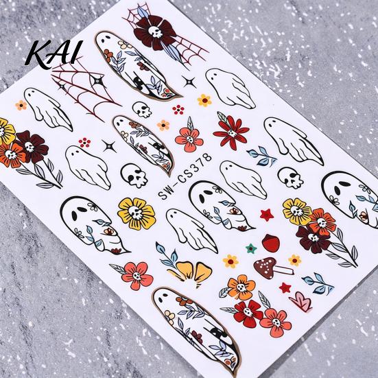 Festival Theme Manicure Stickers Halloween Nail Art Stickers, Ghost Flower Skull Spider Web Self-Adhesive Decals, DIY Supplies for Women Girls