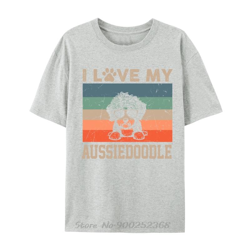 I Love My Aussiedoodle Cool Dog Vintage Retro Dog Christmas TShirt Fashion Graphic Tees Casual Cotton T Shirt Men Oneck Tshirt
