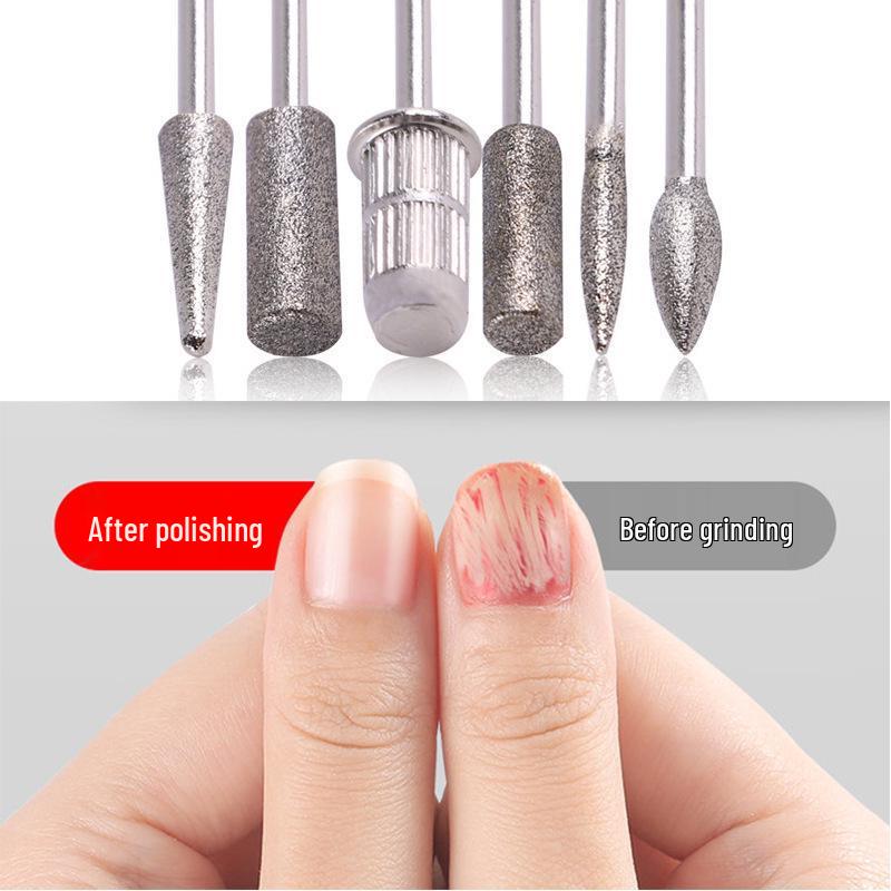 6-teiliges Edelstahl-Maniküre-Schleifkopf-Set mit Schleifpapier