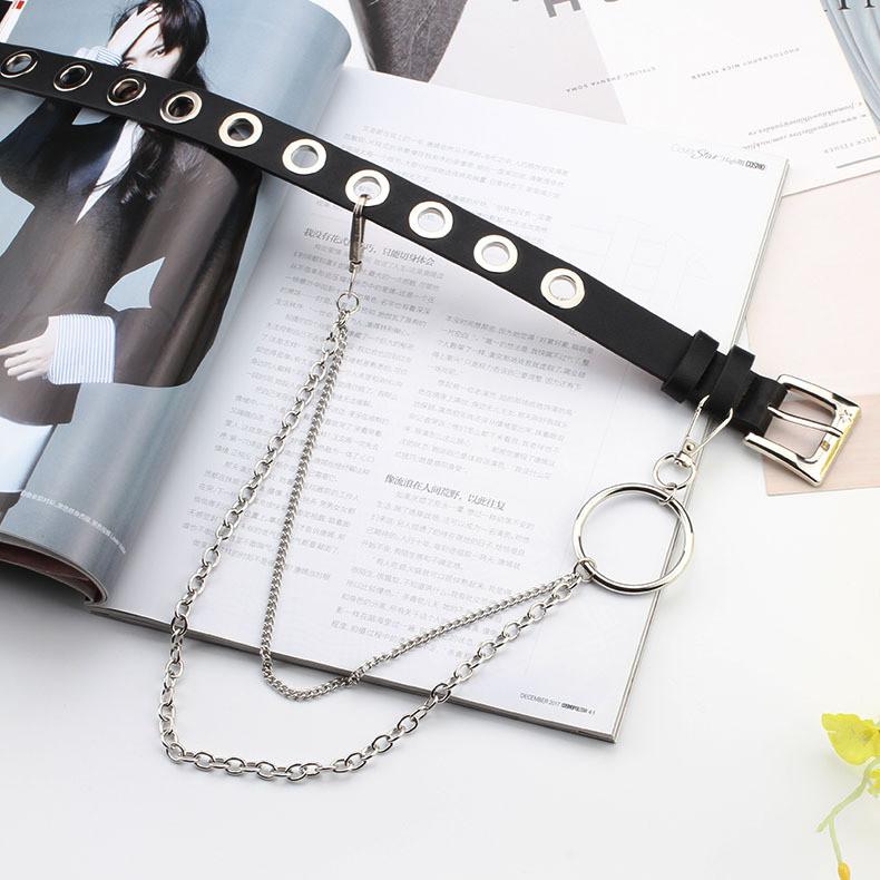 Punk Style Chain Leather Belt With Metal Buckle For Casual Men Women Fashion Accessory