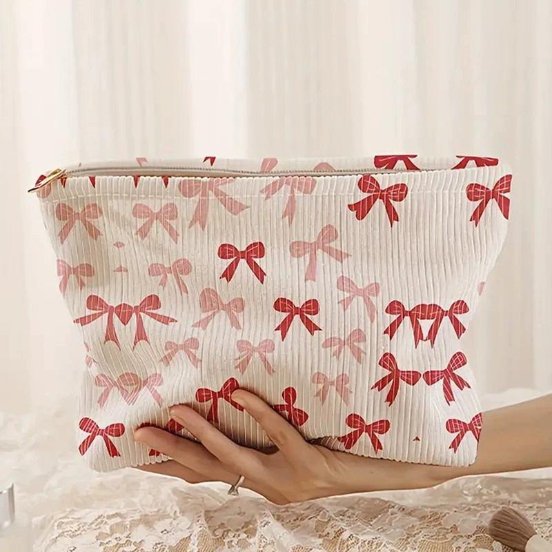 Минималистичная вельветовая косметичка с бантом на молнии, легкая и многофункциональная косметичка для хранения