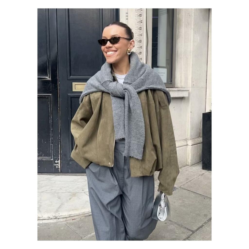 Dámská krátká pilotní bunda Jarní bunda Volná Dlouhý rukáv Zip Retro bunda Dámská Nová bunda