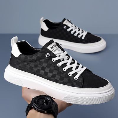 Spring New Shoes for Men Casual Shoes Breathable Fabric Checked Flat Skateboard Shoes Street Fashion Slip-On Sneaker