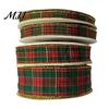 Wired Edge Ribbon for Holiday Decor Christmas Tartan Plaid with Gold Trim, Woven Fabric Ribbon, Vintage Red Crafts Green Gift Wrapping, Floral Decor,