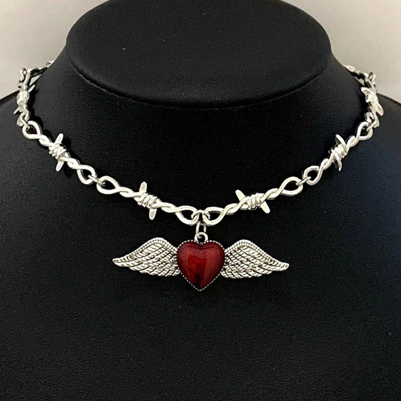 Sacred Heart Necklace, Small Wire Necklace, Women's Hip-hop, Gothic, Punk Style, Barbed Wire, Small Thorn Chain Necklace, Gift