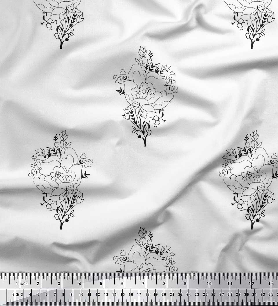 

Тканина Soimoi Japan Crepe Satin Тканина з листям і квітковим принтом на метри 42 дюйма 42 Inch Wide - Poly Crepe білий