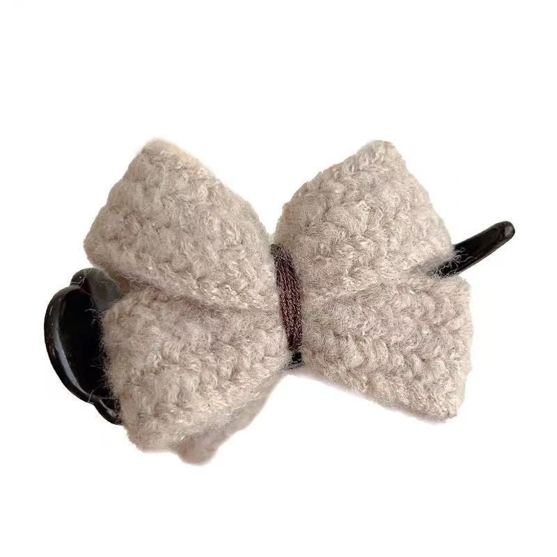 Autumn Winter Knit Bow Plush Hair Clip - Elegant Bun Accessory