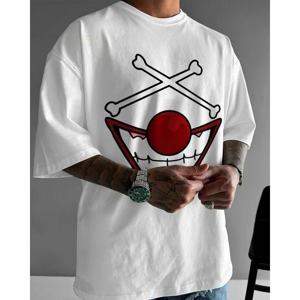 Koszulka Unisex z Postacią z One Piece - Yonko Buggy 2026 Lato Nowy Popularny Nadruk Anime Amerykański Casualowy Rodzinny Krótki Rękaw