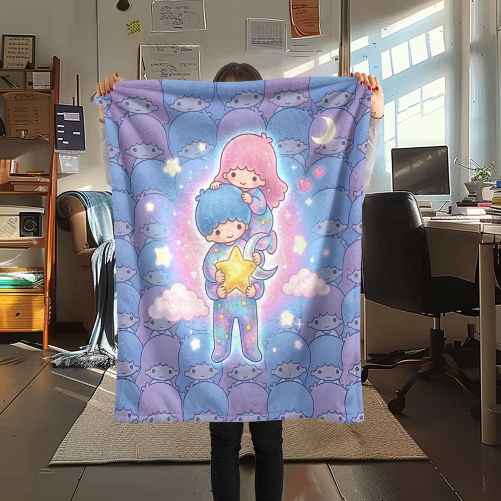 1PC Little Twin Stars Print Flannel Blanket, High quality All Seasons, Home Decor, Warmth and Comfort, Perfect for Christmas Gifts