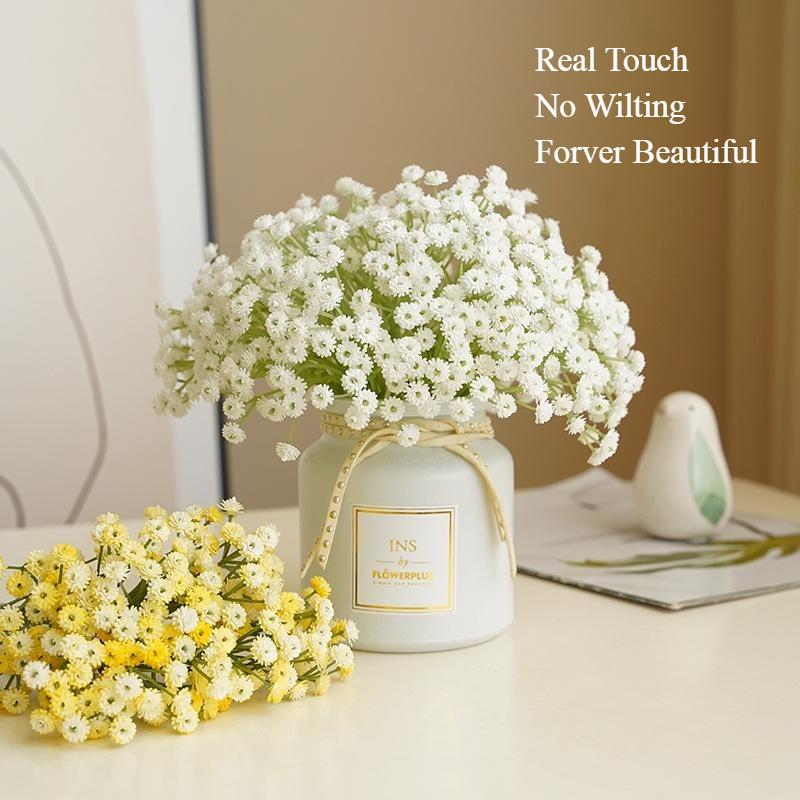 Soft Plastic Baby's Breath Artificial Flowers 22cm Real Touch Gypsophila Mini Bouquet for Wedding Home Decor, 1 Pack