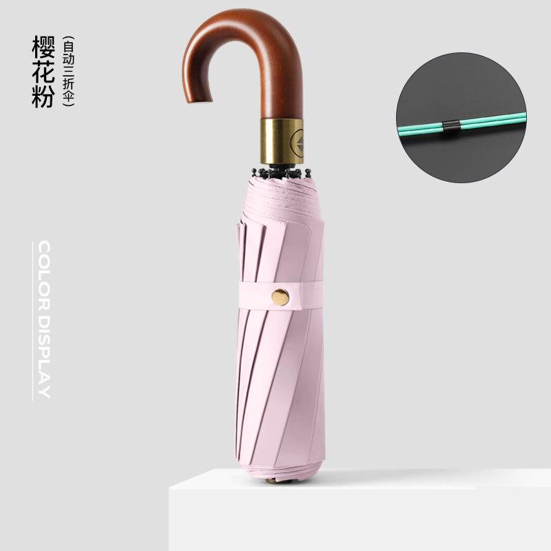 New 10-bone Automatic Color Glue Sunscreen Umbrella, Automatic Wooden Curved Handle Can Be Brushed Umbrella