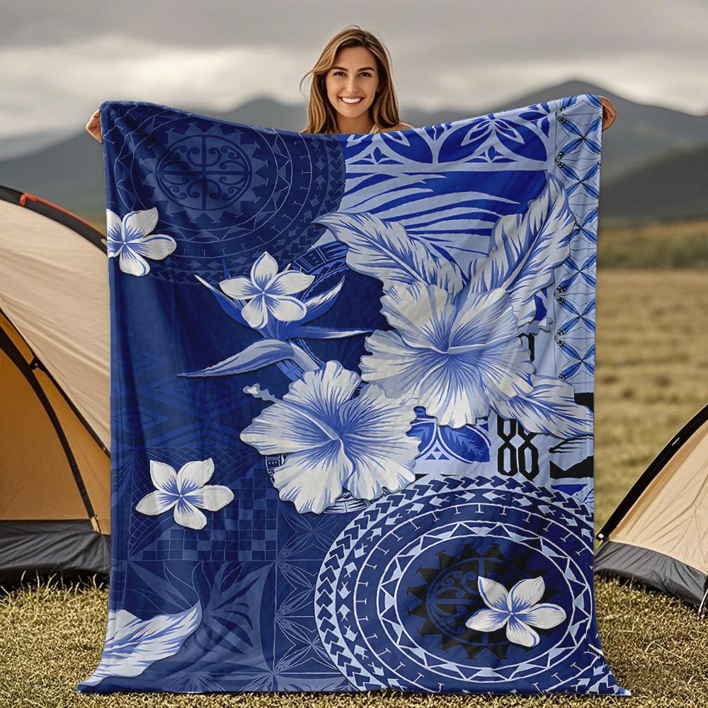 

Blue orchid pattern Flannel printed blanket suitable for all seasons suitable for living room office sofa and travel 75x100cm