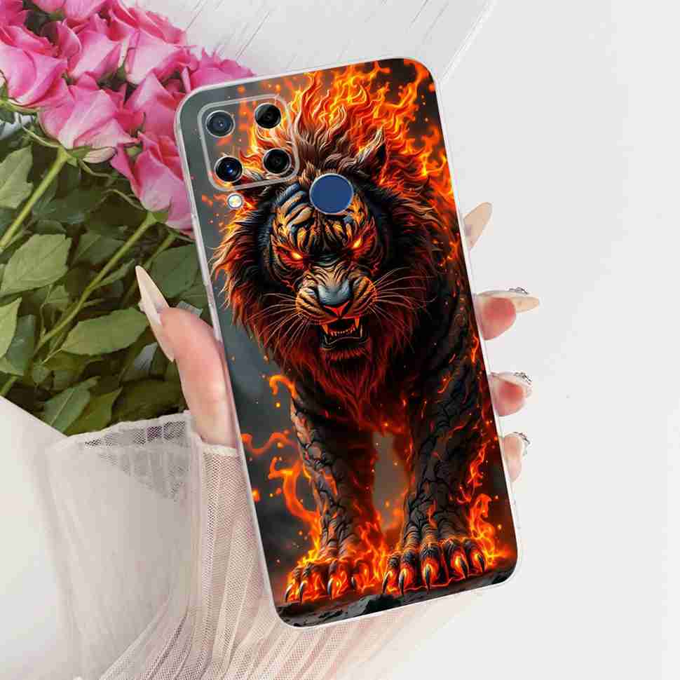 For Realme C20 Case Soft Funda Blue Butterfly Painted Cover For Oppo Realme C15 c20 C 20 15 Phone Bumper RealmeC15 Case Coque