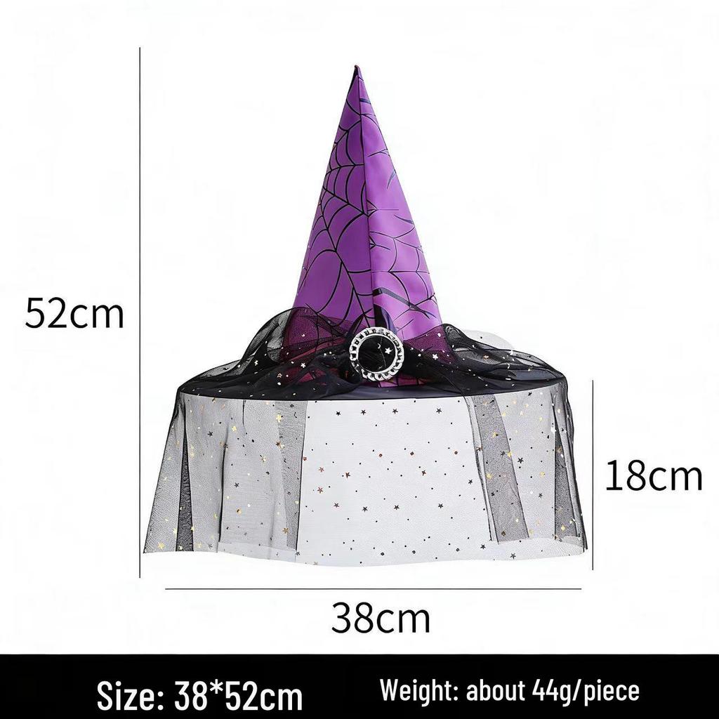 Halloween Witch Hat with Silver Buckle & Gauze - Kids & Adults Costume Accessory