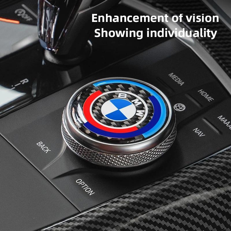 Carbon Fiber Car Emblem iDrive Knob Sticker for BMW X1 X2 X3 X5 X4 X6 X7 G30 G20 G32 G11 G12 F40 F30 F20 F10 F34 - 1 Piece XB5