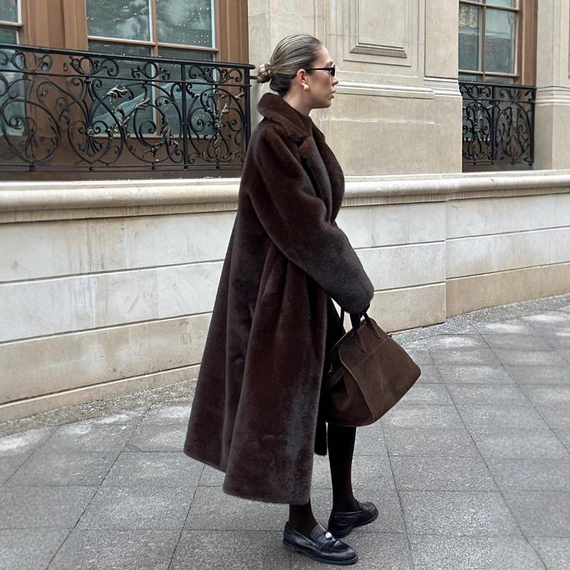 Damen S Faux Fur Langer Mantel Mit Gürtel Dicke Warme Oberbekleidung