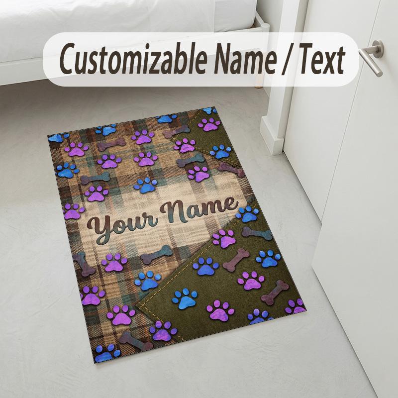 Dog Theme Crystal Velvet Rug Personalized Custom Name Text Soft Floor Mat Home Decor