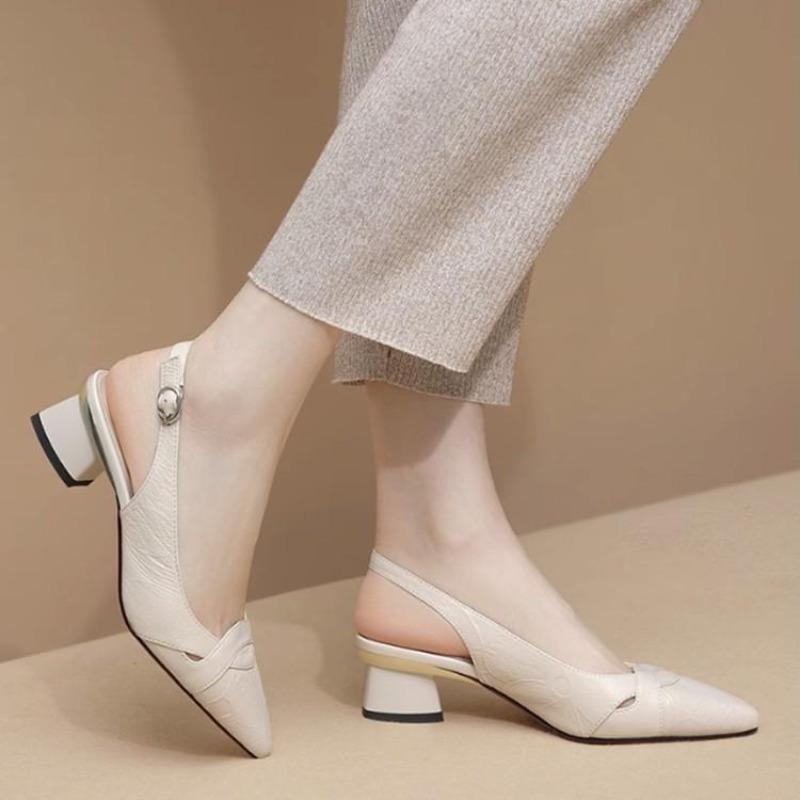Pointed Toe Sandals for Women with a French Style Thick Heel and Retro High Heels for Women