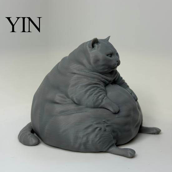 Sitting Cat Statue 3D Printed Fat Figurine, Modern for Durable Ornament Desk Decor, Animal Shape Collectible Ornament, Lovers Gift Small Sculpture