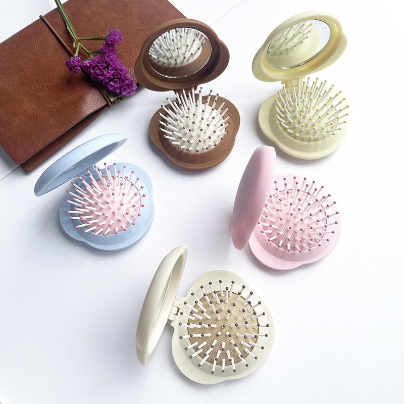 Tragbarer Mini-Haarkamm mit Spiegel Friseursalon Friseur Klein Größe Massage Faltbare Haarbürste 2-in-1 Luftkissenkamm