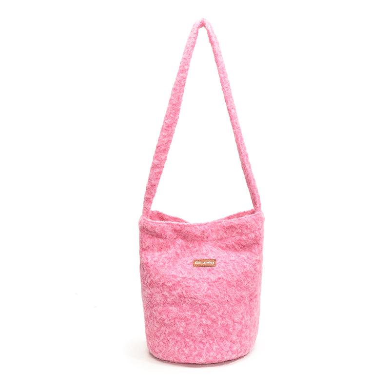 2025 Autumn and Winter New Yellow Fruit Tree Soft Velvet Shoulder Crossbody Backpack Shopping Backpack Bucket Shoulder Bag