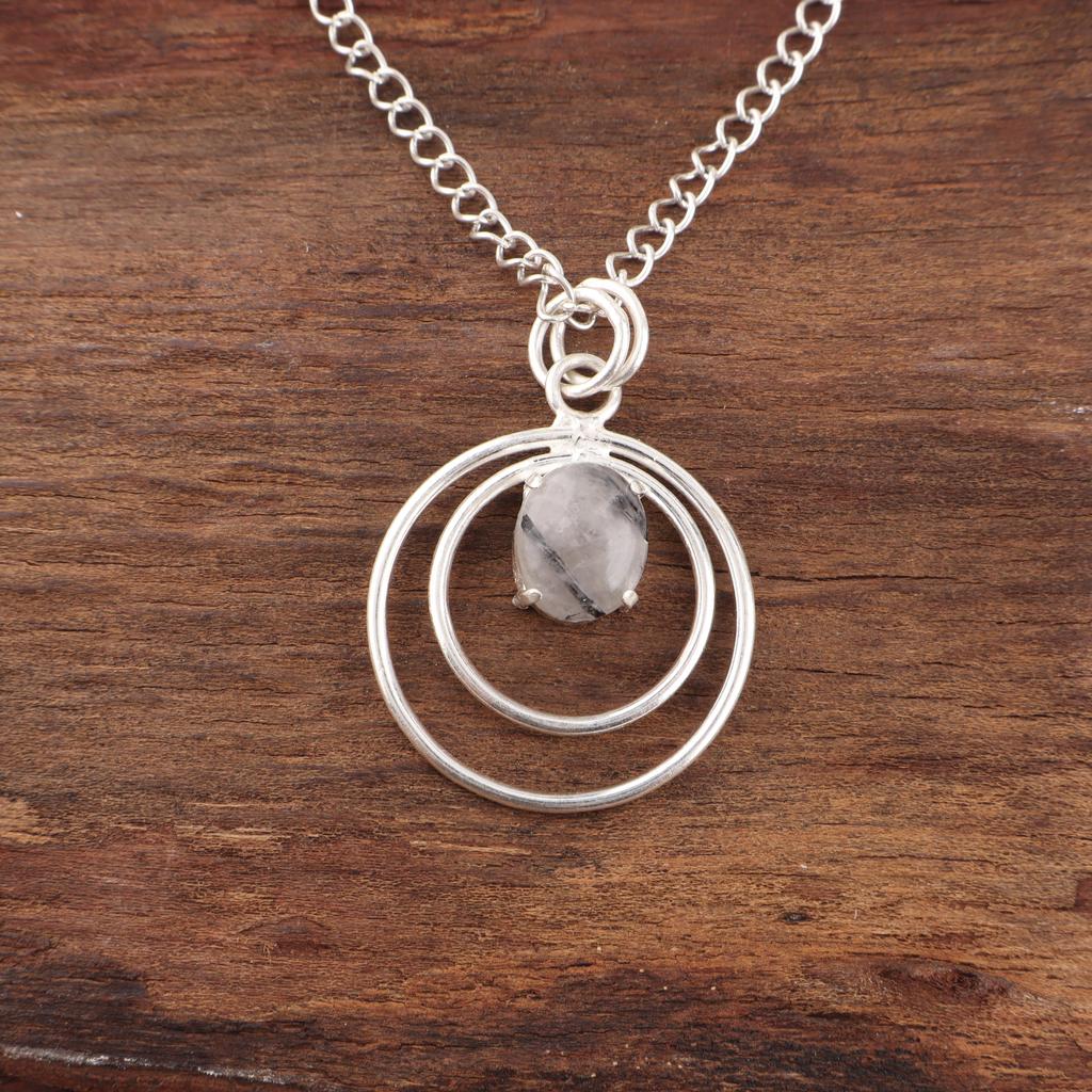 Black Rutile Pendant, 925 Solid Sterling Silver Gemstone Jewelry, Handmade Pendant, For Thanksgiving