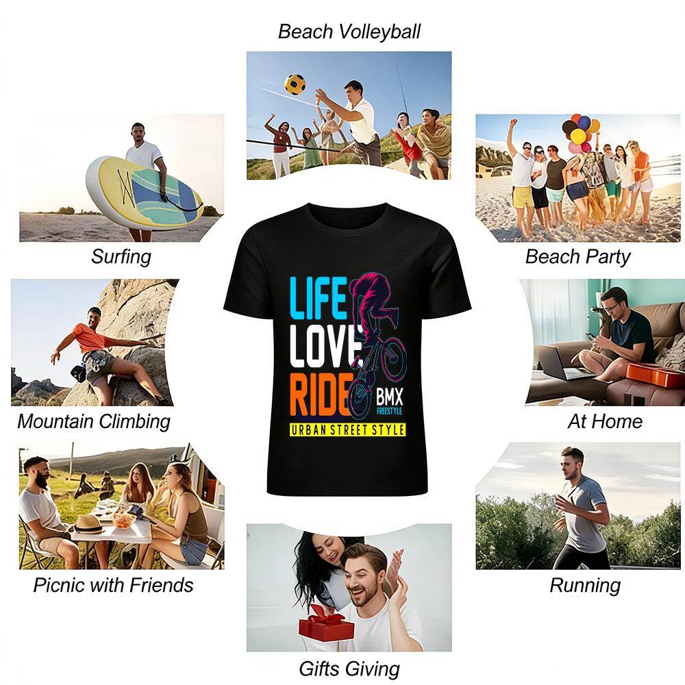 Urban Street Style BMX Ride Life Freestyle Graphic Casual Top Pure cotton T-shirt