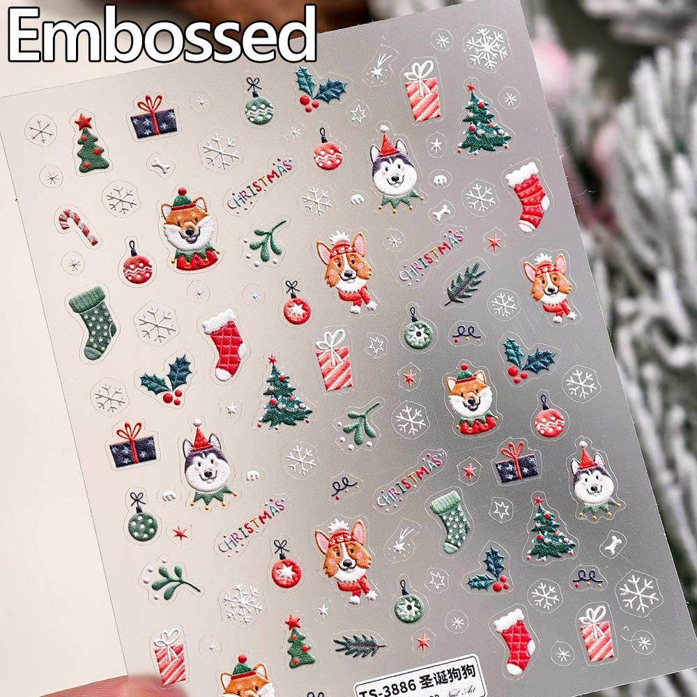 Christmas Cookies Snowflake Christmas Tree Gingerbread House Gold Stamped 3D Self Adhesive Nail Art Sticker Xmas Manicure Decals