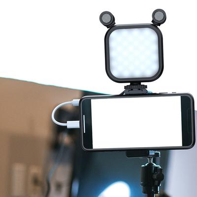 Stereo Microphone Light 10 Levels Brightness Dual Mic Fill Lamp for Mobile Video Conference Built