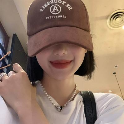 Women Cotton Baseball Cap Solid Color Letter Embroidery Peaked Hat Casual Adjustable Girl Sunscreen Caps