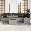 Ensemble de canapé de jardin 7 pièces avec coussins rotin poly gris clair, Canapé de jardin 2 places avec rangement 3357395